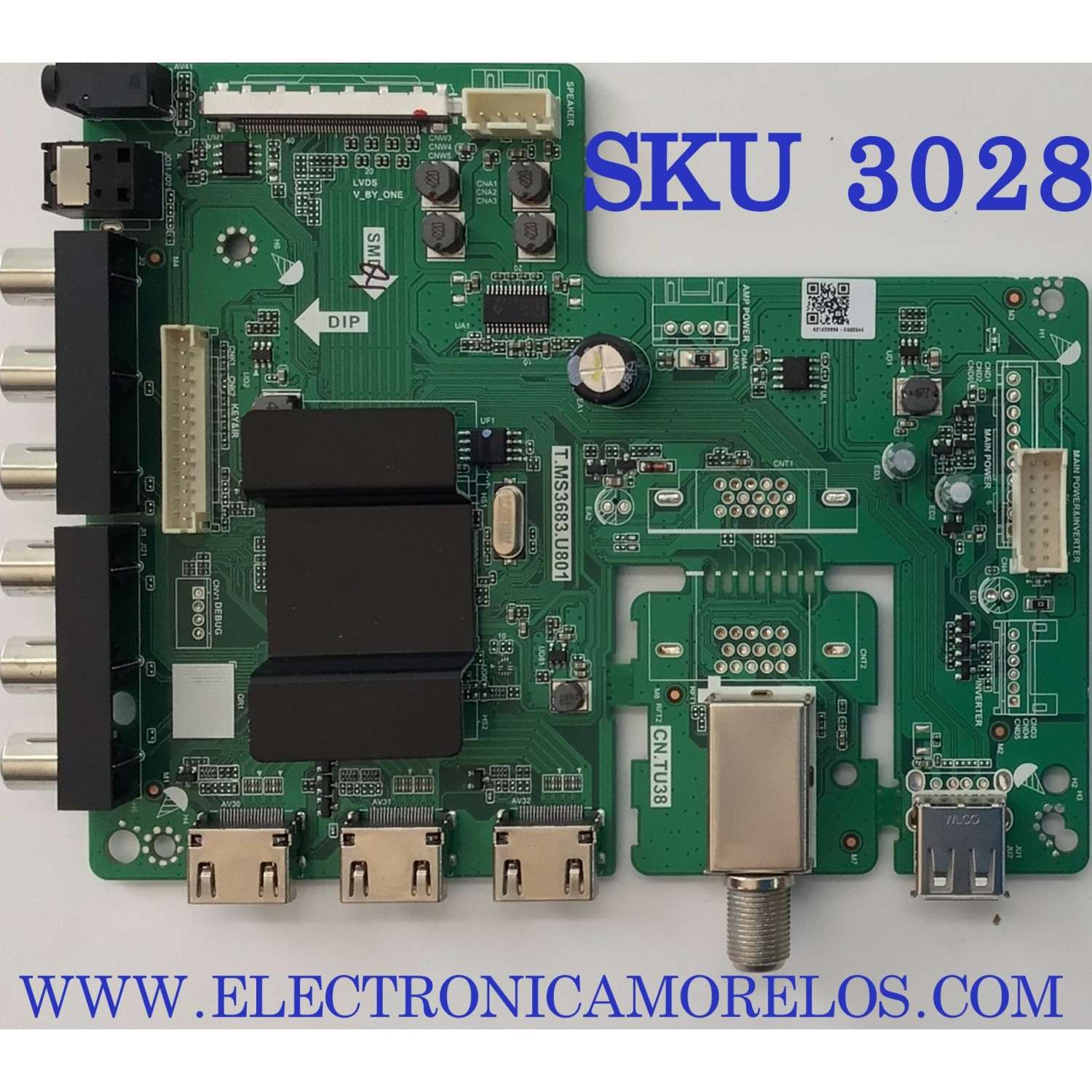 MAIN PARA TV SCEPTRE / NUMERO DE PARTE 1.05.01.0010075-000 / T.MS3683.U801 / DXCK202012 / A21020996-0A03544 / CN.TU38 / PANEL T650QVN08.4 / DXHV650QUBF70 / MODELO N65